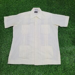 Vintage 70s Cuban Guayabera Button Shirt XL 23x30 Beige